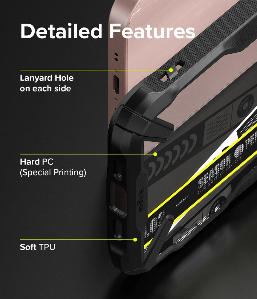 Ringke Fusion X Design holdbar PC-foder med TPU-støjfanger til iPhone 13 mini sort (Ticket band) (FXD540E43)