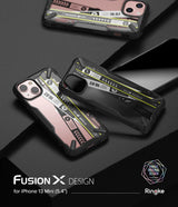 Ringke Fusion X Design holdbar PC-foder med TPU-støjfanger til iPhone 13 mini sort (Ticket band) (FXD540E43)