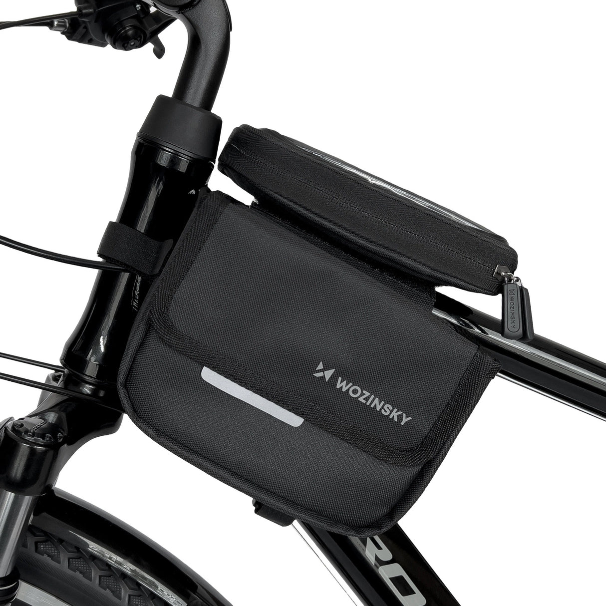 Wozinsky-ramme cykeltaske cykelkasse vandtæt telefonkasse 1,5 l sort (WBB26BK)