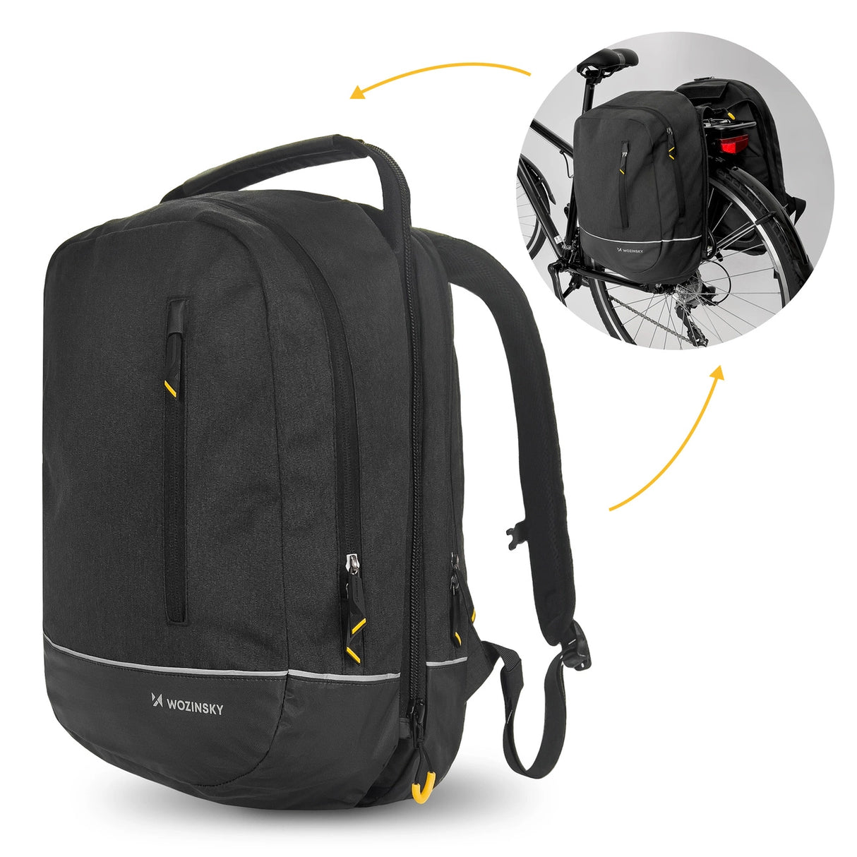 Wozinsky cykeltaske dobbelt rygsæk 2in1 30l sort (WBB30BK)