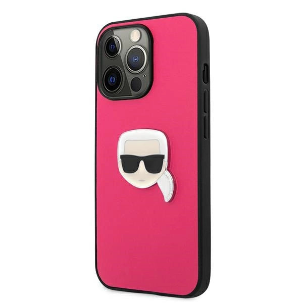 Karl Lagerfeld læder Ikonik Karl' s hoved Metal Case til iPhone 13 Pro / 13 6.1" - Pink
