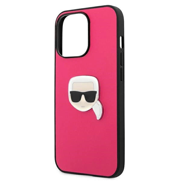 Karl Lagerfeld læder Ikonik Karl' s hoved Metal Case til iPhone 13 Pro / 13 6.1" - Pink