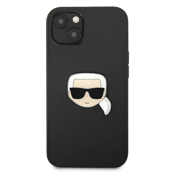 Karl Lagerfeld KLHCP13SPKMK iPhone 13 mini 5,4′′ sort/sort hårdkasse læder Ikonik Karls hoved metal