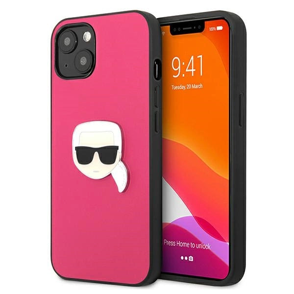 Karl Lagerfeld KLHCP13SPKMP iPhone 13 mini 5,4" rosa/pink hårdkasse Læder Ikonik Karls hoved Metall