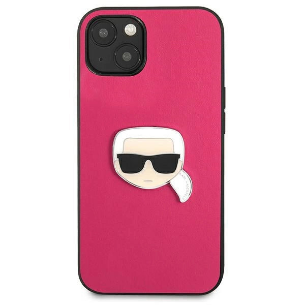 Karl Lagerfeld KLHCP13SPKMP iPhone 13 mini 5,4" rosa/pink hårdkasse Læder Ikonik Karls hoved Metall
