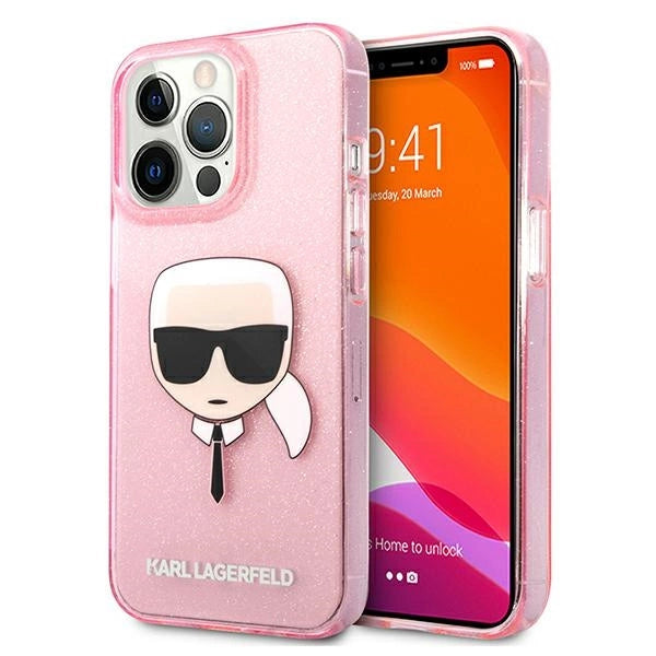 Karl Lagerfeld KLHCP13XKHTUGLP iPhone 13 Pro Max 6,7" Rosé/rosa hårdkasse Glitter Karl ̊s hoved