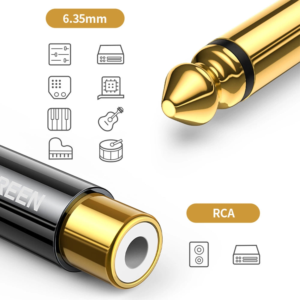 Ugreen 6.35mm jack adapter (mand) til RCA (kvind) guld (AV169 80731)