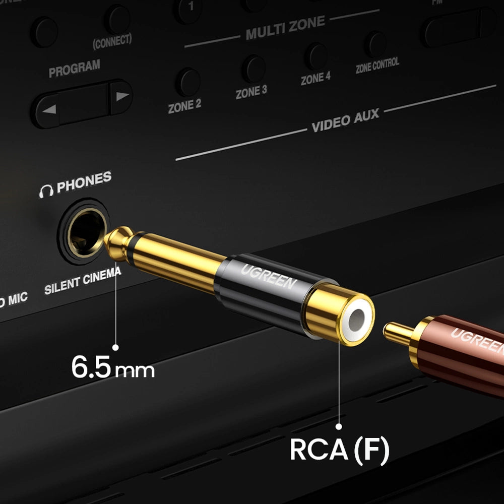 Ugreen 6.35mm jack adapter (mand) til RCA (kvind) guld (AV169 80731)