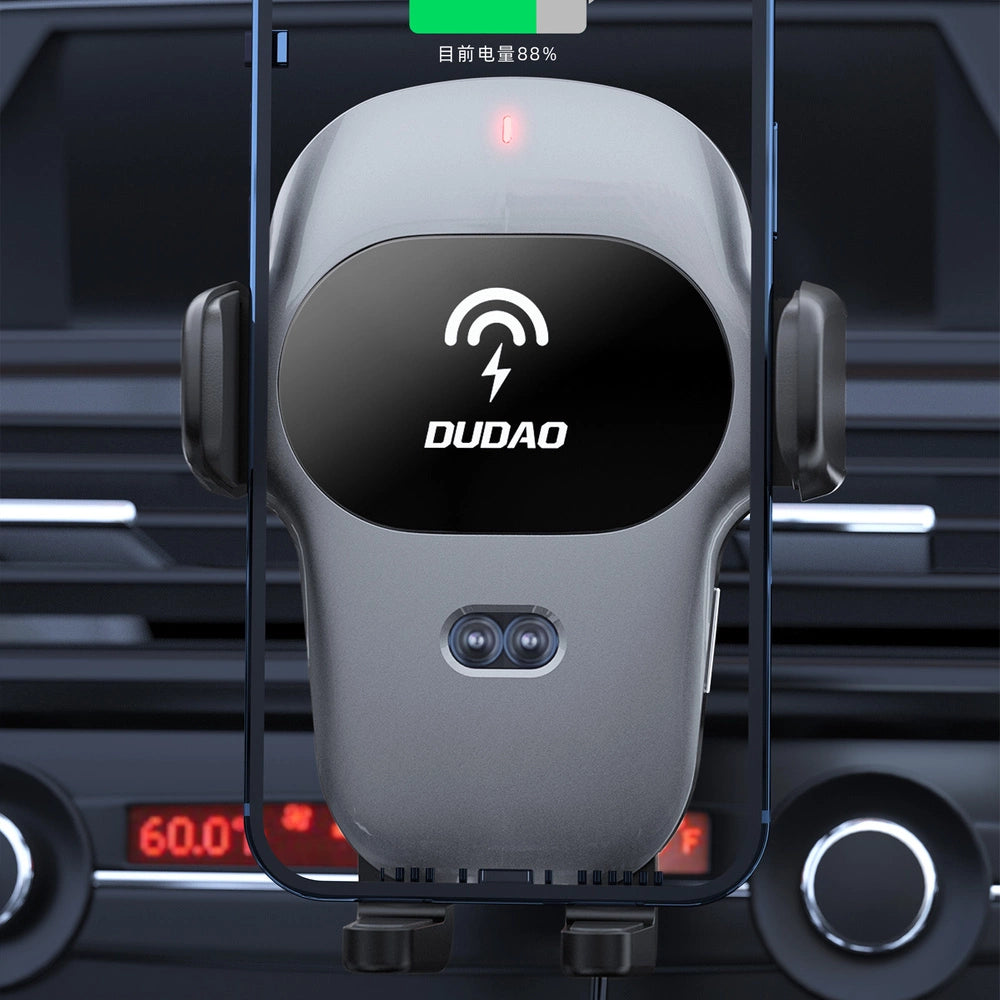 Dudao Automatic Car Holder med indbygget Qi 15W trådløs oplader Grå (F20xs)