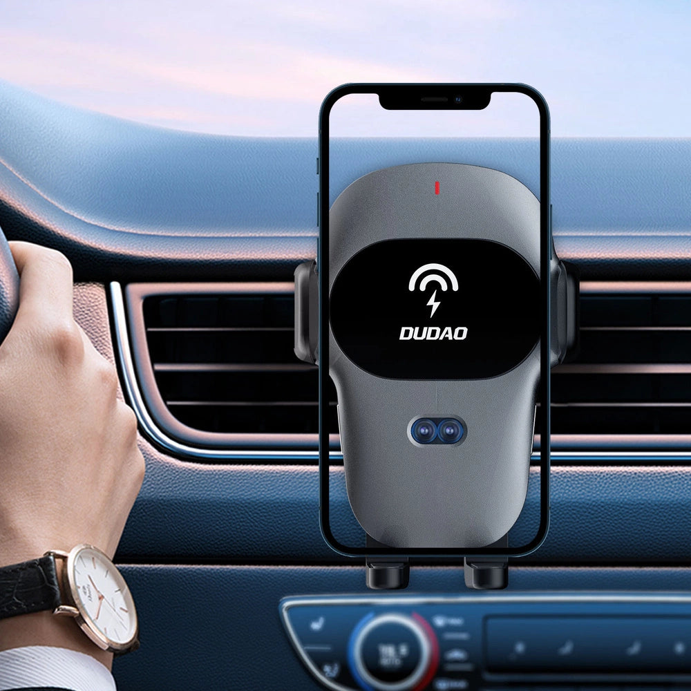 Dudao Automatic Car Holder med indbygget Qi 15W trådløs oplader Grå (F20xs)