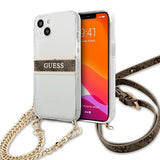 Guess GUHCP13SKC4GBGO iPhone 13 mini 5.4" Gennemsigtig hardcase 4G Brown Strap Gold Chain
