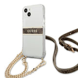 Guess GUHCP13SKC4GBGO iPhone 13 mini 5.4" Gennemsigtig hardcase 4G Brown Strap Gold Chain