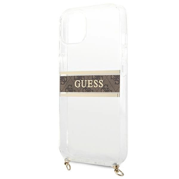 Guess GUHCP13SKC4GBGO iPhone 13 mini 5.4" Gennemsigtig hardcase 4G Brown Strap Gold Chain