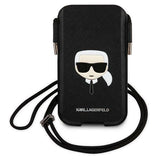 Karl Lagerfeld Torebka KLHCP12MOPHKHK 6,1" sort Saffiano Ikonik Karl ̊s hoved