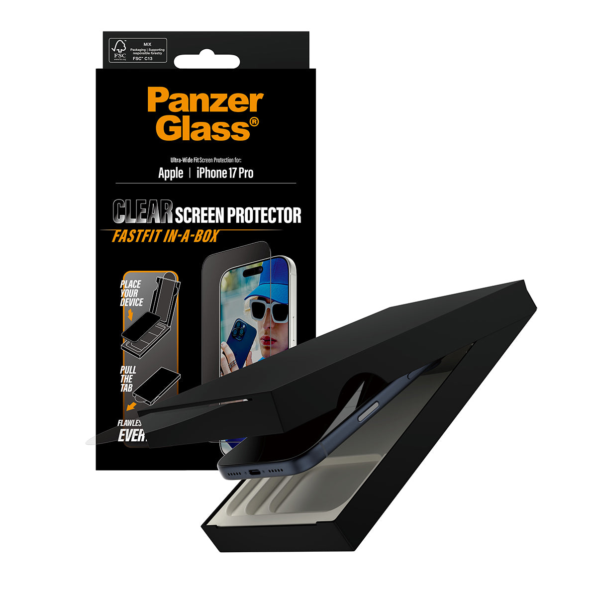 PG Screen Protecter Black Frame iPhone 17 Pro UWF Fastfit