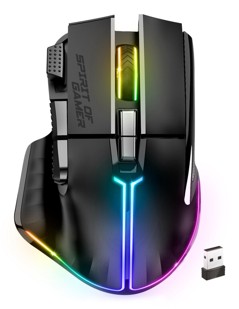 Spirit of Gamer PRO M5 DARK WIRELESS mus Spil Højre hånd RF Wireless + Bluetooth + USB Type-C Optisk 8000 dpi