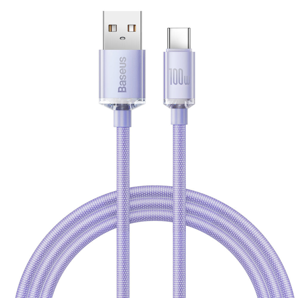 Baseus Crystal Shine Series kabel USB-kabel til hurtig opladning og dataoverførsel USB Type A - USB Type C 100W 1,2m lilla (CAJY000405)