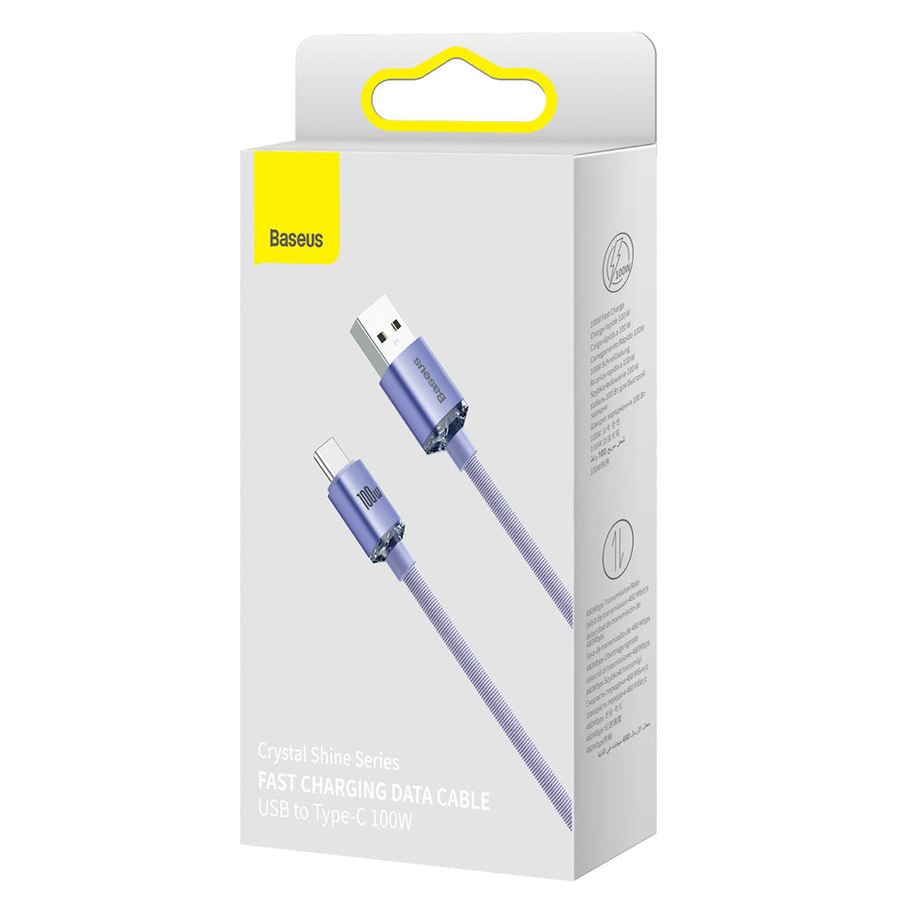 Baseus Crystal Shine Series kabel USB-kabel til hurtig opladning og dataoverførsel USB Type A - USB Type C 100W 1,2m lilla (CAJY000405)