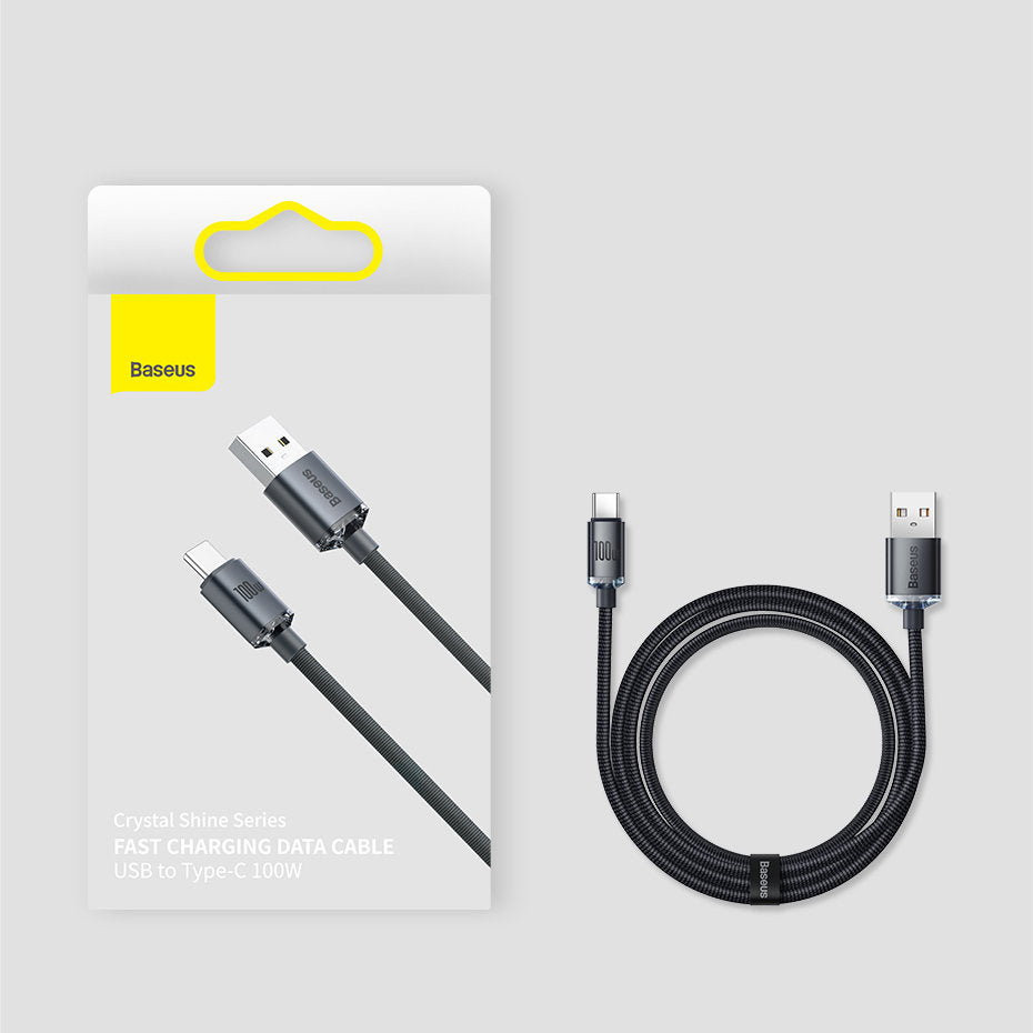 Baseus Crystal Shine Series kabel USB-kabel til hurtig opladning og dataoverførsel USB Type A - USB Type C 100W 1,2m lilla (CAJY000405)