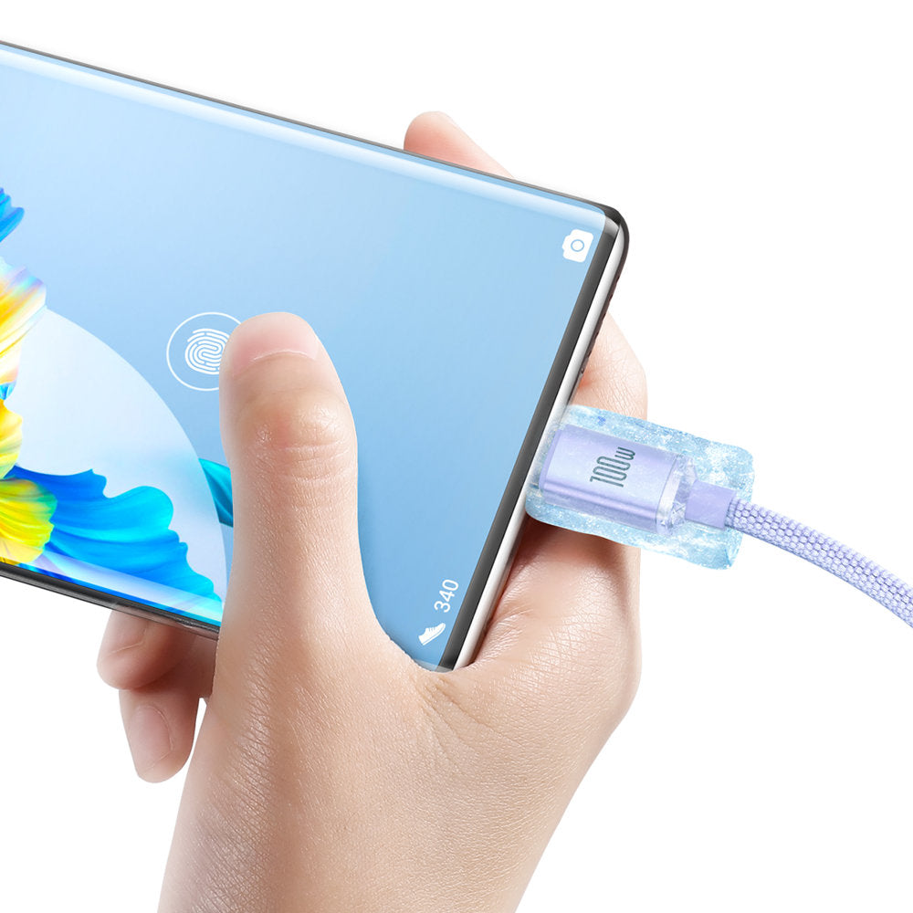Baseus Crystal Shine Series kabel USB-kabel til hurtig opladning og dataoverførsel USB Type A - USB Type C 100W 1,2m lilla (CAJY000405)
