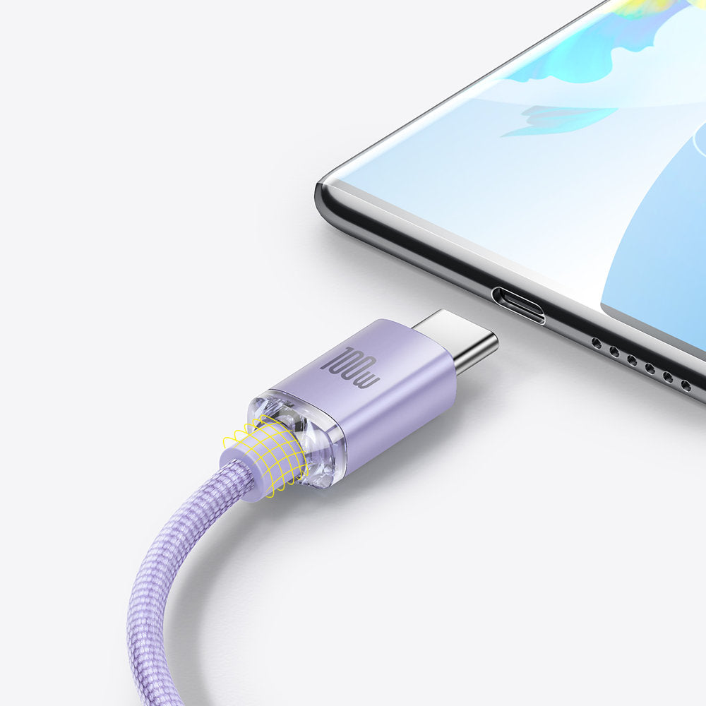 Baseus Crystal Shine Series kabel USB-kabel til hurtig opladning og dataoverførsel USB Type A - USB Type C 100W 1,2m lilla (CAJY000405)