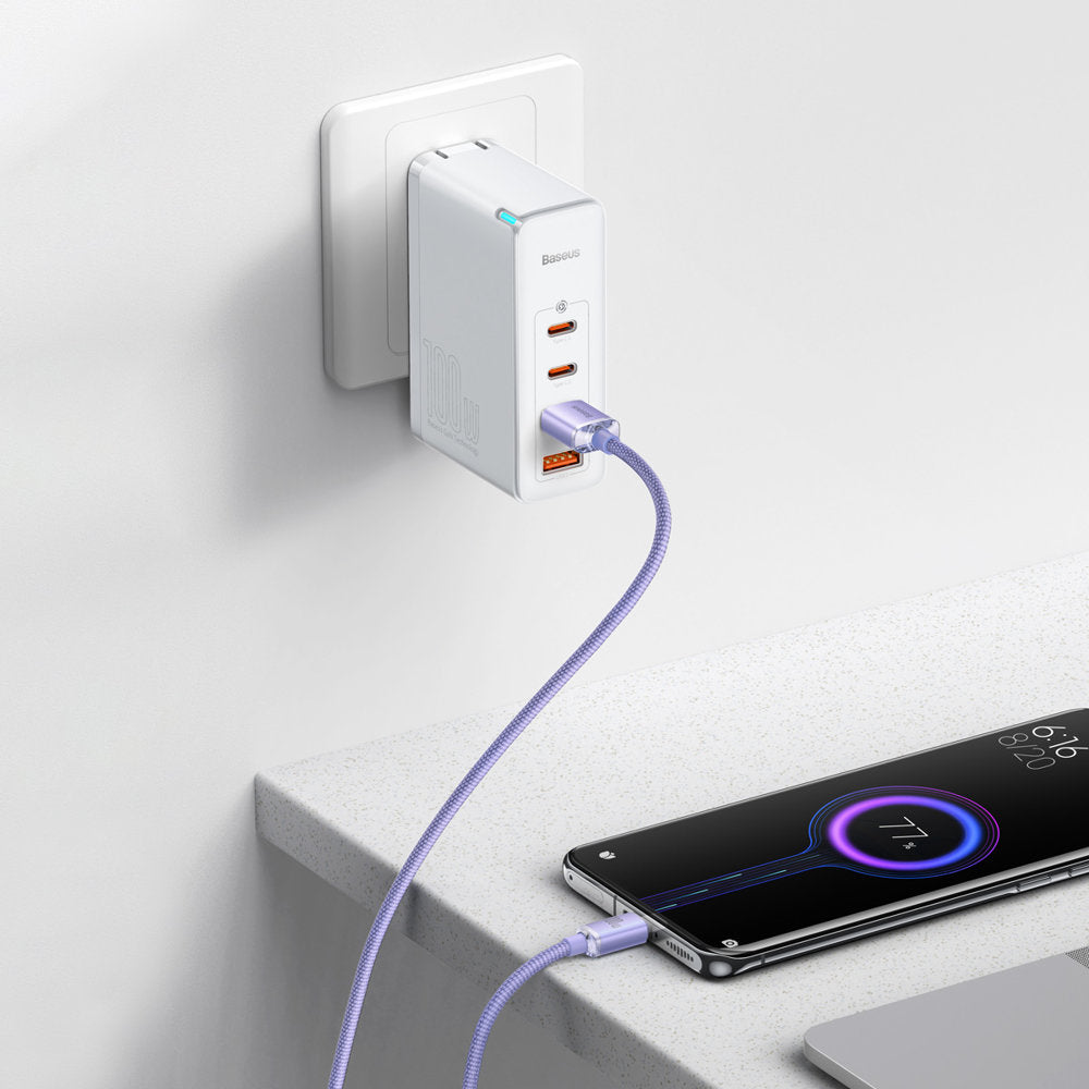 Baseus Crystal Shine Series kabel USB-kabel til hurtig opladning og dataoverførsel USB Type A - USB Type C 100W 1,2m lilla (CAJY000405)