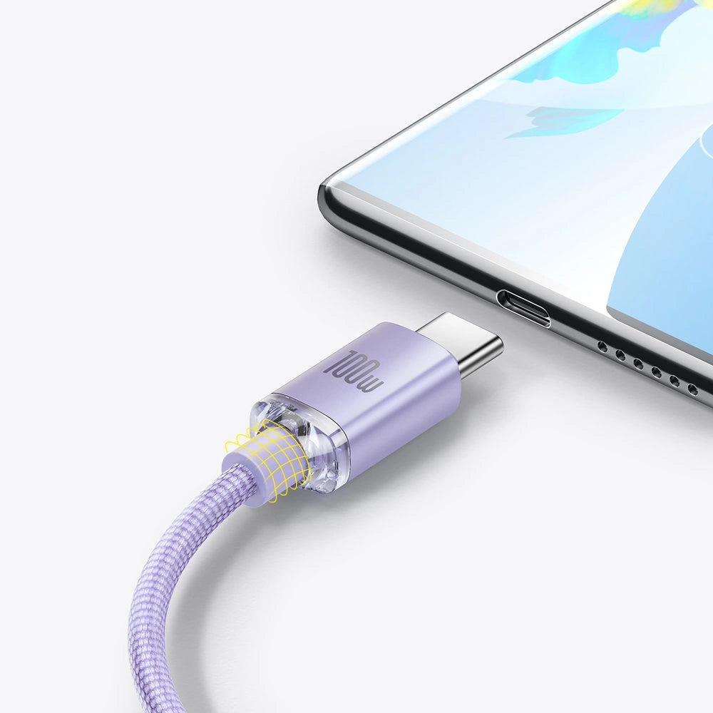 Baseus Crystal Shine Series kabel USB-kabel til hurtig opladning og dataoverførsel USB Type A - USB Type C 100W 2m lilla (CAJY000505)