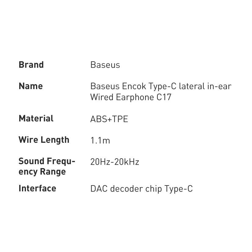 Baseus Encok C17 In-Ear Headphones med USB-C-kabel og mikrofon - hvid