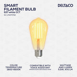 Deltaco SMART H LED filament lamp E27 WiFI 2.4GHz 5.5W 470lm Dim