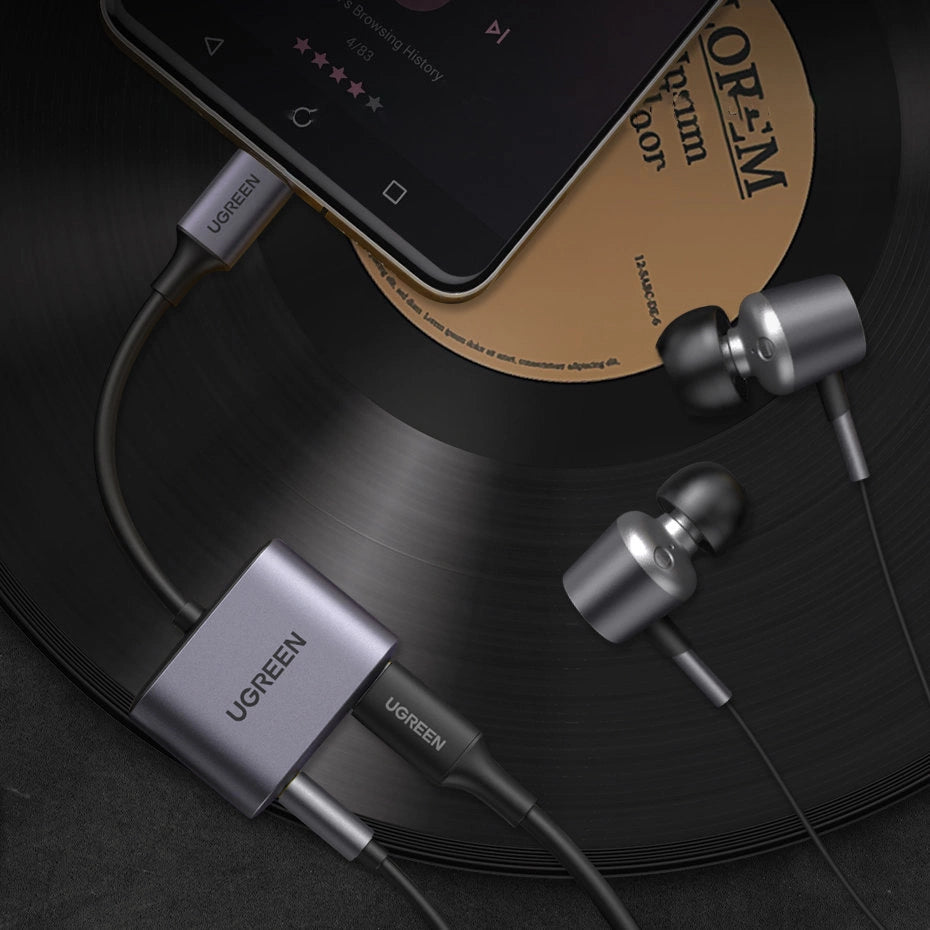 Ugreen audio adapter USB Type C (mandlig) - USB Type C PD QC (kvindelig) + 3,5 mm mini jack (kvindelig) grå (CM231)