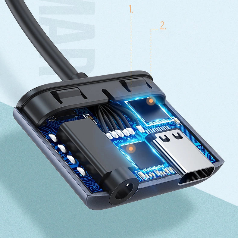 Ugreen audio adapter USB Type C (mandlig) - USB Type C PD QC (kvindelig) + 3,5 mm mini jack (kvindelig) grå (CM231)