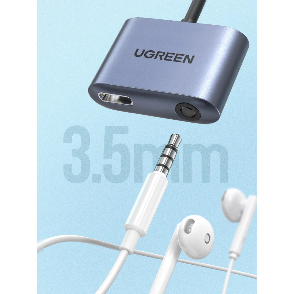 Ugreen audio adapter USB Type C (mandlig) - USB Type C PD QC (kvindelig) + 3,5 mm mini jack (kvindelig) grå (CM231)