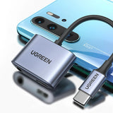 Ugreen audio adapter USB Type C (mandlig) - USB Type C PD QC (kvindelig) + 3,5 mm mini jack (kvindelig) grå (CM231)