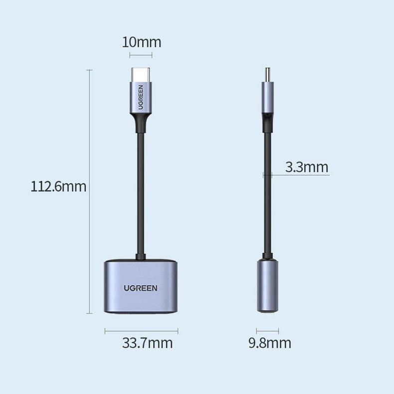 Ugreen audio adapter USB Type C (mandlig) - USB Type C PD QC (kvindelig) + 3,5 mm mini jack (kvindelig) grå (CM231)