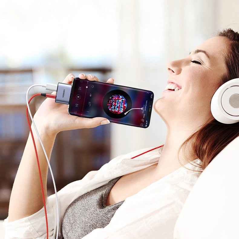 Ugreen audio adapter USB Type C (mandlig) - USB Type C PD QC (kvindelig) + 3,5 mm mini jack (kvindelig) grå (CM231)