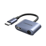 Ugreen audio adapter USB Type C (mandlig) - USB Type C PD QC (kvindelig) + 3,5 mm mini jack (kvindelig) grå (CM231)