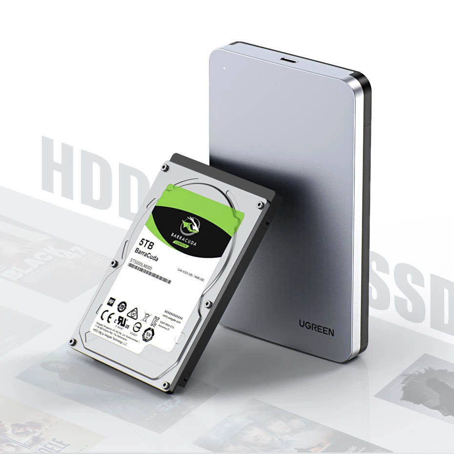 Ugreen CM300 70498 bay for 2.5 SATA 3.0 6Gbps harddisk - grå + USB-C - USB-A kabel 0,5 m