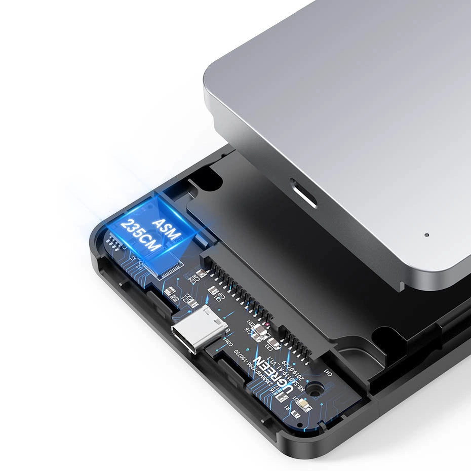 Ugreen CM300 70498 bay for 2.5 SATA 3.0 6Gbps harddisk - grå + USB-C - USB-A kabel 0,5 m
