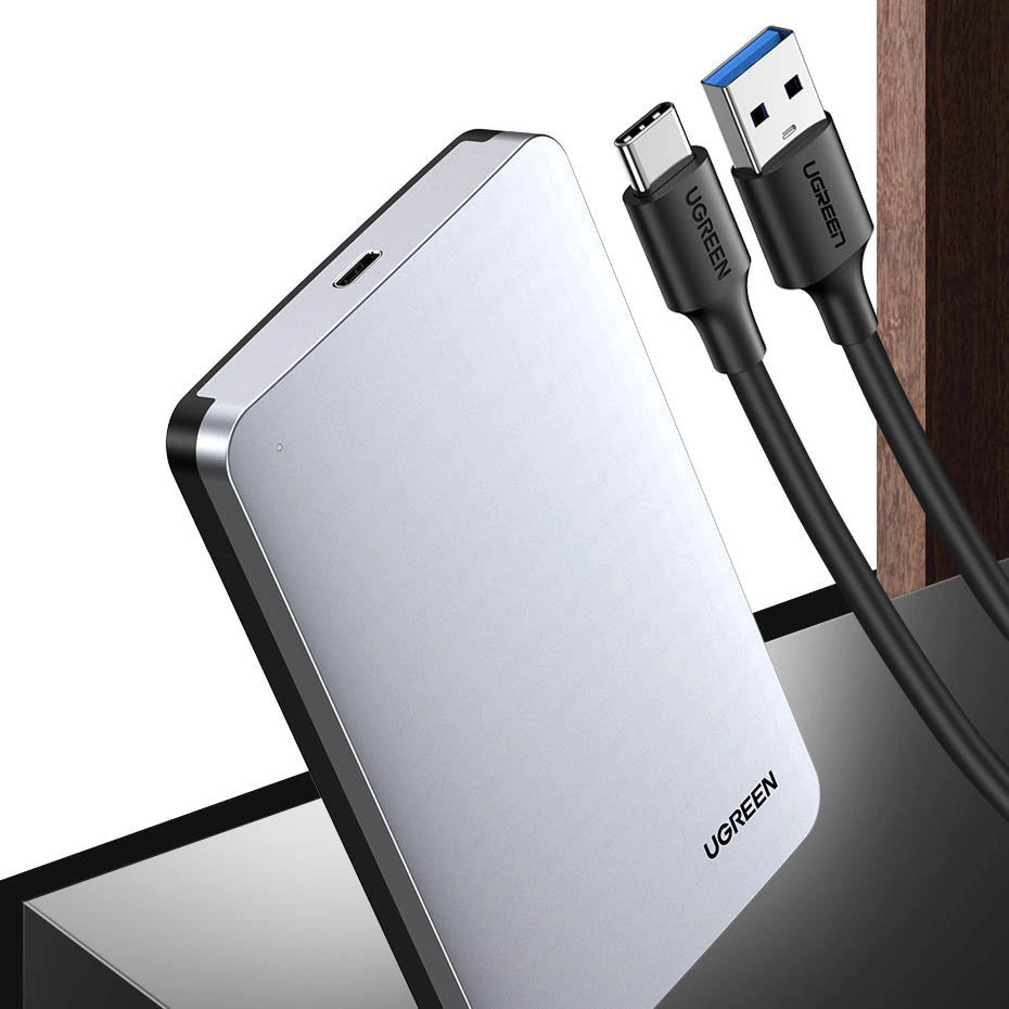Ugreen CM300 70498 bay for 2.5 SATA 3.0 6Gbps harddisk - grå + USB-C - USB-A kabel 0,5 m