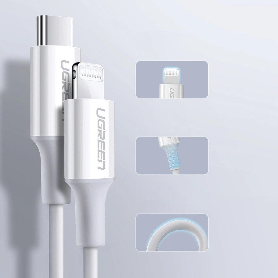 Ugreen kabel USB Type C - Lightning 3A kabel 0,25 m hvid (US171)