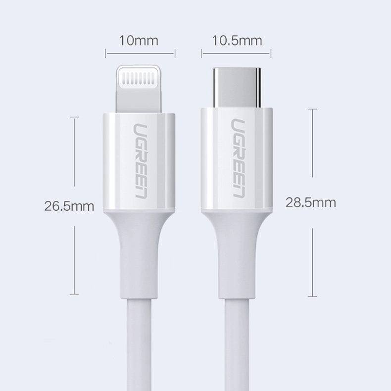 Ugreen kabel USB Type C - Lightning 3A kabel 0,25 m hvid (US171)