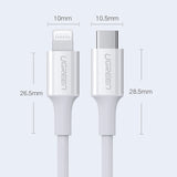 Ugreen kabel USB Type C - Lightning 3A kabel 0,25 m hvid (US171)