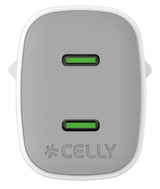 Celly UPTC2USBC45WWH oplader til mobil enhed Universel Hvid Vekselstrøm Hurtig opladning Indendørs