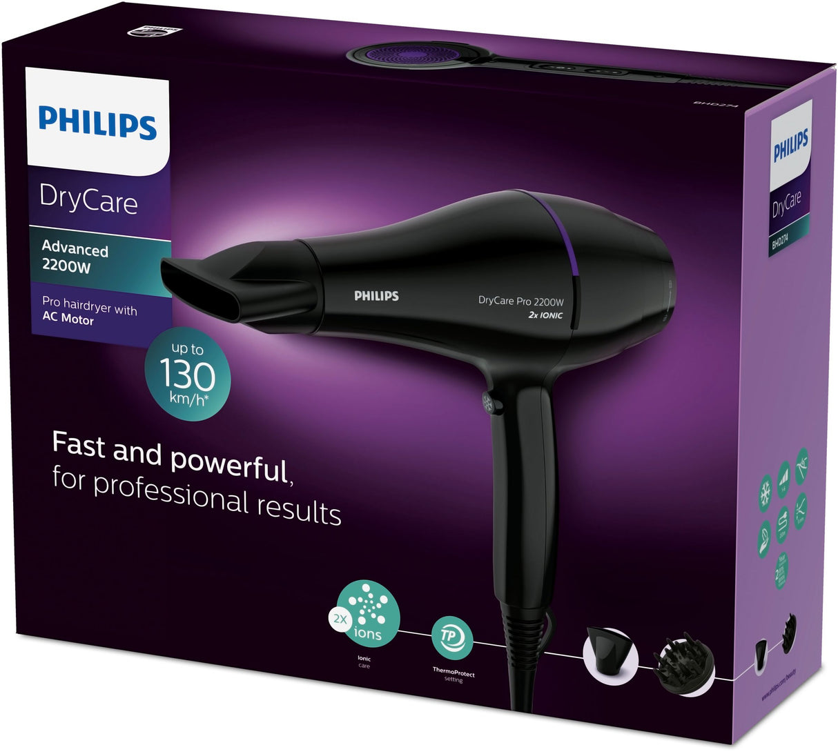 Philips DryCare Kraftig Pro hårtørrer med vekselstrømsmotor 2200W tørrekraft