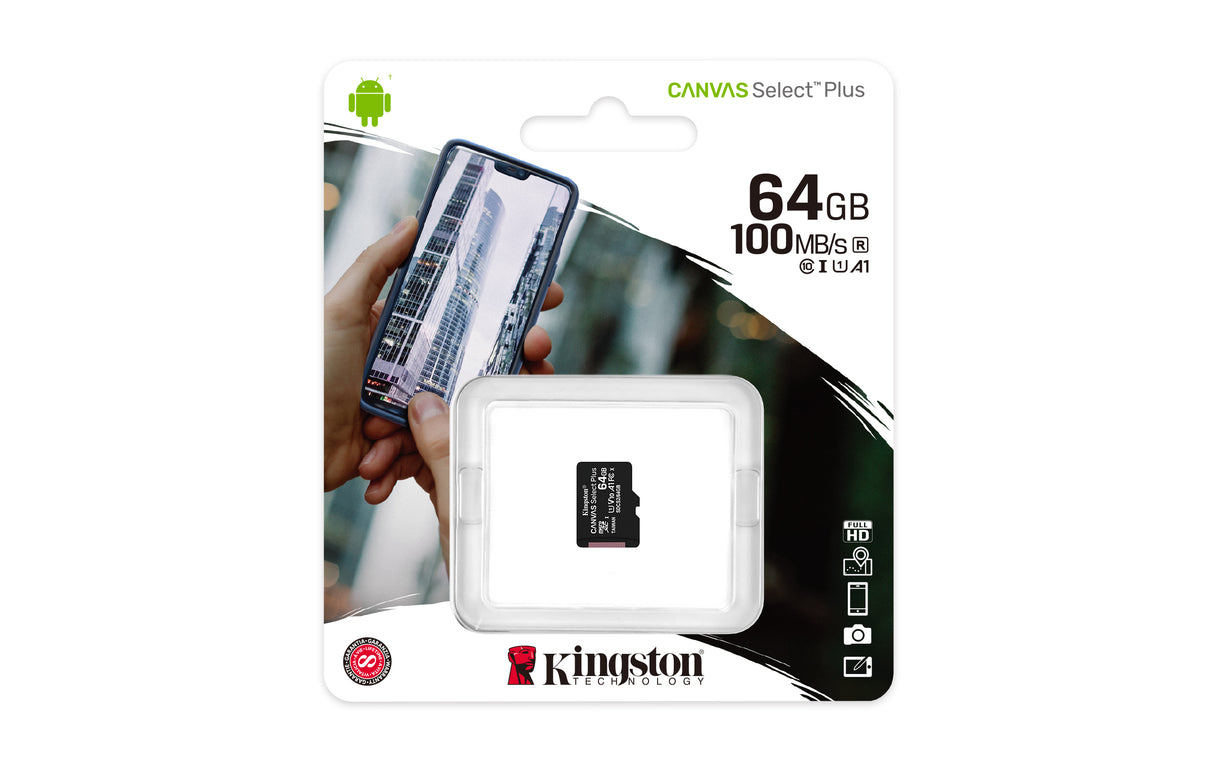 Kingston Technology 64 GB micSDXC Canvas Select Plus 100R A1 C10, enkelt pakke uden ADP