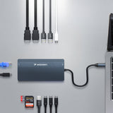 USB-C Hub 14 i 1 Wozinsky WDS03Y5S Multifunktionel, Aluminium, til 3 Skærme, med 15 cm Kabel - Grå