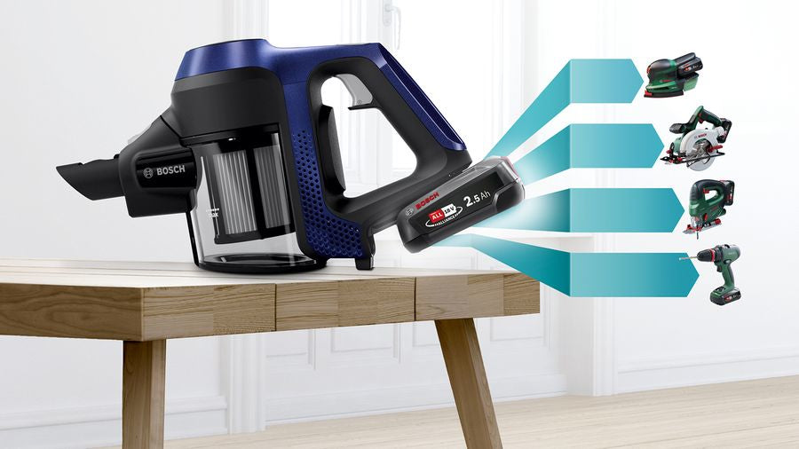Bosch Serie 6 BBS611MAT stav støvsuger & elektrisk kost 2-i-1 stangstøvsuger Batteri Dry Poseløs 0,3 L Blå 2,5 At