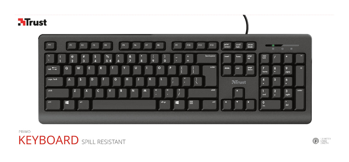 Trust Primo tastatur Medicinsk USB Nordisk Sort