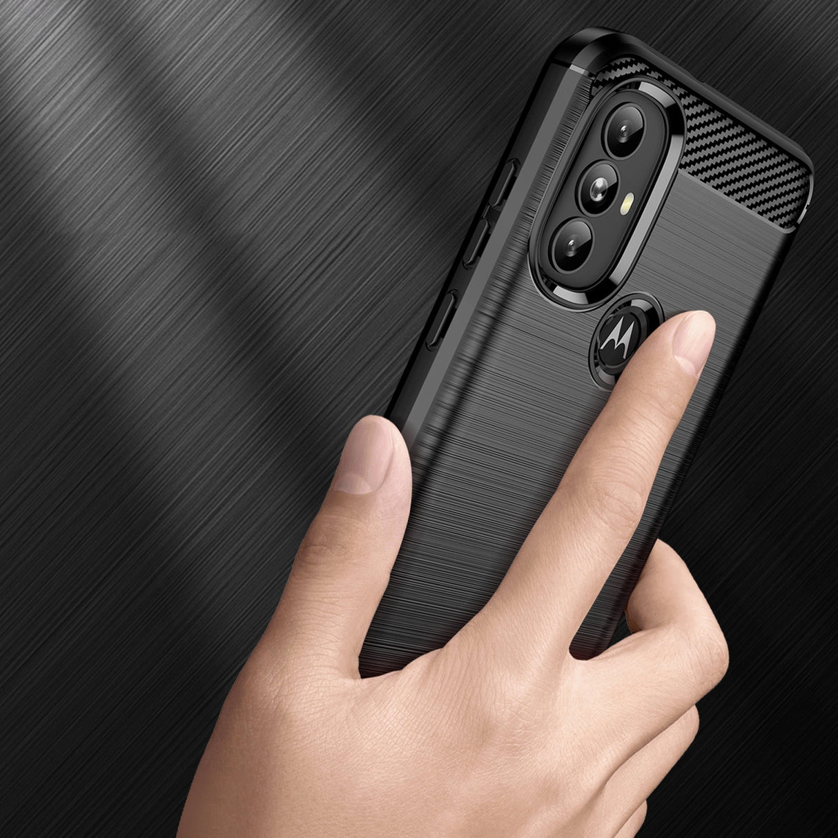 Carbon Case Fleksibel forside til Motorola Moto G Power 2022 sort