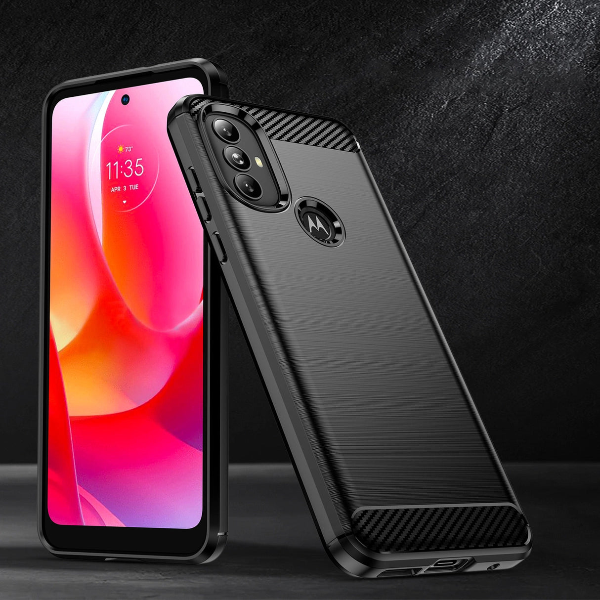 Carbon Case Fleksibel forside til Motorola Moto G Power 2022 sort